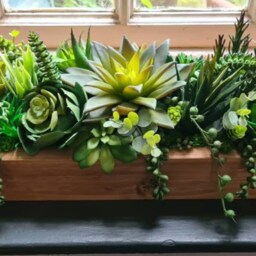 Faux Succulent Planter Artificial Foliage Wood Centrepiece, Modern Decor - thumbnail 4