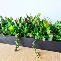 Faux Succulent Planter Artificial Foliage Wood Centrepiece, Modern Decor - thumbnail 3