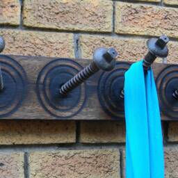 Vintage Railway Screw Coat Rack, Reclaimed Wood, Industrial Style - thumbnail 2