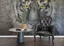 3D Tiger Head Wallpaper, Brick Wall Mural, Peel & Stick