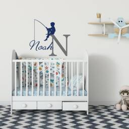 Personalized Fishing Nursery Wall Decal Boy's Name & Initial Ww230 - thumbnail 2
