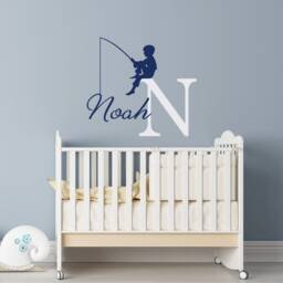 Personalized Fishing Nursery Wall Decal Boy's Name & Initial Ww230 - thumbnail 1