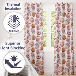 Cute Kawaii Donuts Cakes & Cupcakes With Smiling Faces Seamless Pattern Readymade Eyelet Ring Top Thermal 100% Blackout Curtains - thumbnail 3