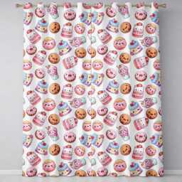 Cute Kawaii Donuts Cakes & Cupcakes With Smiling Faces Seamless Pattern Readymade Eyelet Ring Top Thermal 100% Blackout Curtains - thumbnail 2