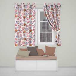 Cute Kawaii Donuts Cakes & Cupcakes With Smiling Faces Seamless Pattern Readymade Eyelet Ring Top Thermal 100% Blackout Curtains
