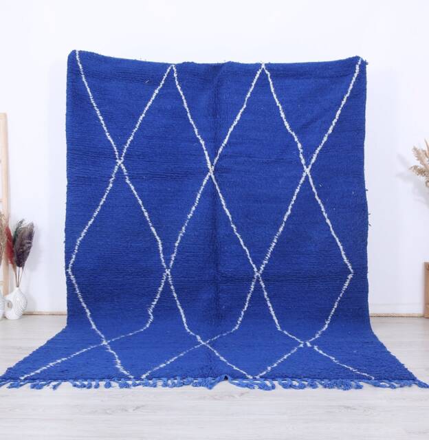 Moroccan Rug, 6x9 Ft Beni Ouarain Fabulous Bleu & White Berber Rug - image 1