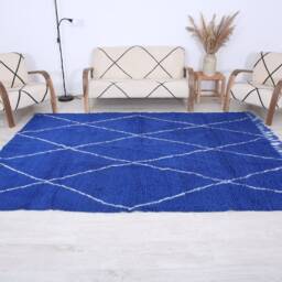 Moroccan Rug, 6x9 Ft Beni Ouarain Fabulous Bleu & White Berber Rug - thumbnail 2