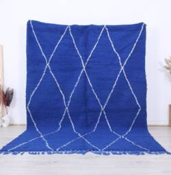 Moroccan Rug, 6x9 Ft Beni Ouarain Fabulous Bleu & White Berber Rug - thumbnail 1