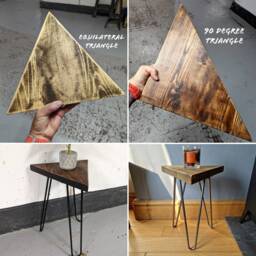 Triangular Rustic Plant Stand/ End Table, With Steel Hairpin Legs- Reclaimed Wood - thumbnail 3