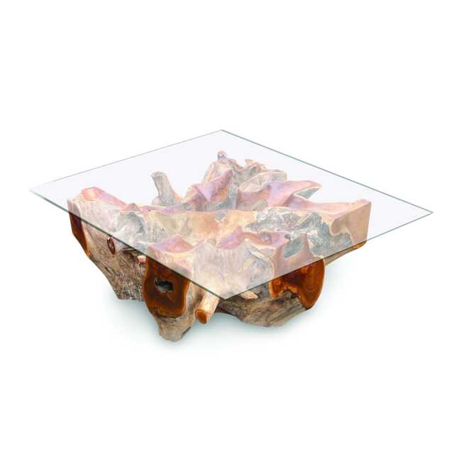 Teak Root Square Lombok Coffee Table With 90 X 90cm Glass - image 1