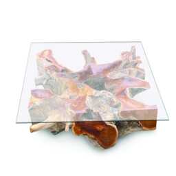 Teak Root Square Lombok Coffee Table With 90 X 90cm Glass - thumbnail 4