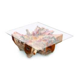 Teak Root Square Lombok Coffee Table With 90 X 90cm Glass