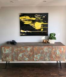 Mid Century Style Sideboard Copper Patina With Angled Legs & Top - thumbnail 1