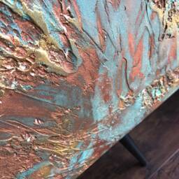Mid Century Style Sideboard Copper Patina With Angled Legs & Top - thumbnail 2