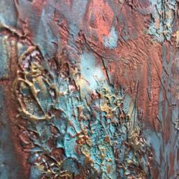 Mid Century Style Sideboard Copper Patina With Angled Legs & Top - thumbnail 3