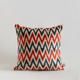Silk Velvet Ikat Pillow Cover - Coral Antracite Covers - thumbnail 1