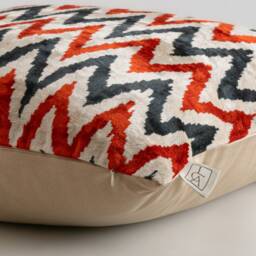 Silk Velvet Ikat Pillow Cover - Coral Antracite Covers - thumbnail 3