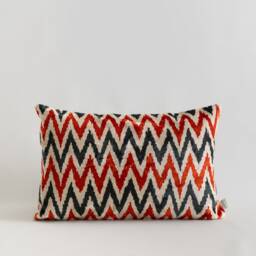 Silk Velvet Ikat Pillow Cover - Coral Antracite Covers - thumbnail 2