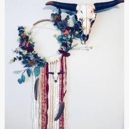 Floral Dreamcatcher Wall Hanging, Boho Steer Head Decor - thumbnail 2