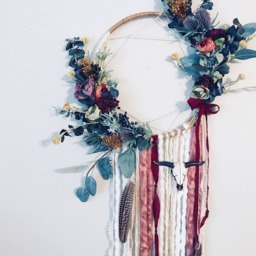 Floral Dreamcatcher Wall Hanging, Boho Steer Head Decor - thumbnail 4