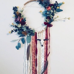 Floral Dreamcatcher Wall Hanging, Boho Steer Head Decor - thumbnail 3