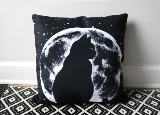 Cat Silhouette in Moon Throw Pillow 16 X - image 1