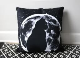 Cat Silhouette in Moon Throw Pillow 16 X - thumbnail 1