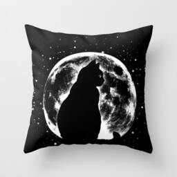 Cat Silhouette in Moon Throw Pillow 16 X - thumbnail 3