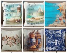 Nautical Cushion Cover-Blue Anchor Pillow Case-Rope Sea Case-Coastal Cover-Gift For Her Cushion-Handmade Material - thumbnail 1
