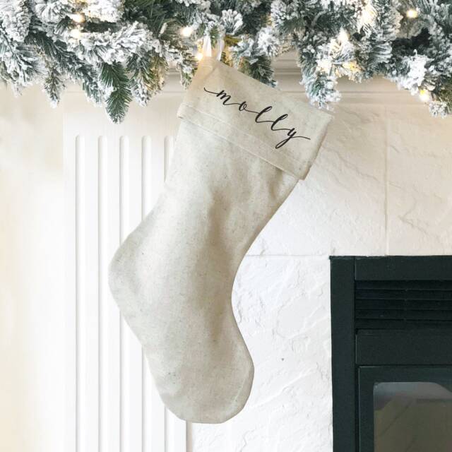 Personalized Christmas Stocking - Custom Name Linen Stockings Monogram Family Farmhouse - image 1