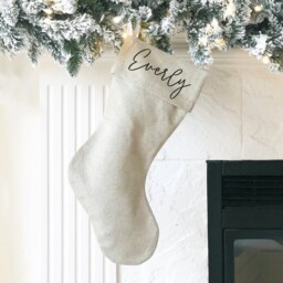 Personalized Christmas Stocking - Custom Name Linen Stockings Monogram Family Farmhouse - thumbnail 2
