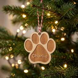Personalised Dog Paw Christmas Decoration, Bauble, Tree Keepsake, Wood, Print, Hanging Ornament - thumbnail 1