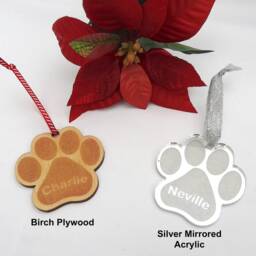 Personalised Dog Paw Christmas Decoration, Bauble, Tree Keepsake, Wood, Print, Hanging Ornament - thumbnail 3