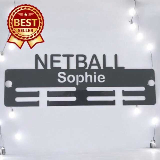 Netball Medal Hanger - Gloss Colours, Custom Name & Colour - image 1