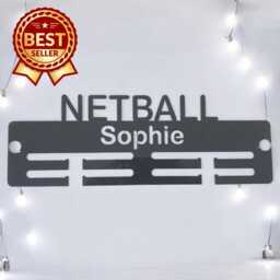 Netball Medal Hanger - Gloss Colours, Custom Name & Colour - thumbnail 1