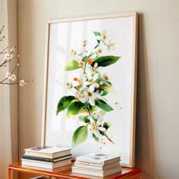 Citrus Blossom Spray - Watercolor Orange Flowers & Leaves, Fresh Botanical Kitchen Dining Room Wall Art - thumbnail 1