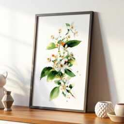 Citrus Blossom Spray - Watercolor Orange Flowers & Leaves, Fresh Botanical Kitchen Dining Room Wall Art - thumbnail 2
