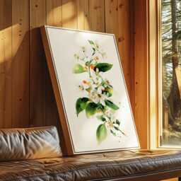 Citrus Blossom Spray - Watercolor Orange Flowers & Leaves, Fresh Botanical Kitchen Dining Room Wall Art - thumbnail 3