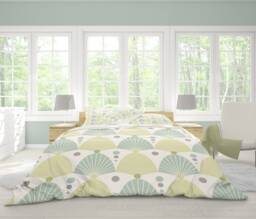 Art Deco Duvet Cover, Bedding, , Geometric Cover, Pastel Duvet, Sage Green Duvet, Vintage Duvet, Yellow - thumbnail 1