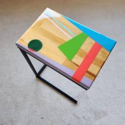 Epoxy Resin C Table, Abstract Pop Art, Mcm Metal Leg Accent Table - thumbnail 4