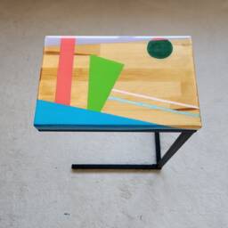 Epoxy Resin C Table, Abstract Pop Art, Mcm Metal Leg Accent Table - thumbnail 2