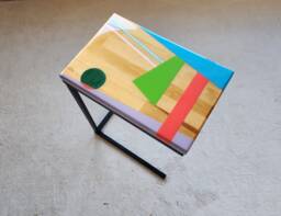 Epoxy Resin C Table, Abstract Pop Art, Mcm Metal Leg Accent Table