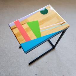 Epoxy Resin C Table, Abstract Pop Art, Mcm Metal Leg Accent Table - thumbnail 3