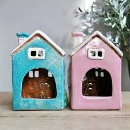 Ceramic House Tealight Holders - Garden Heart Pink Teal - thumbnail 4