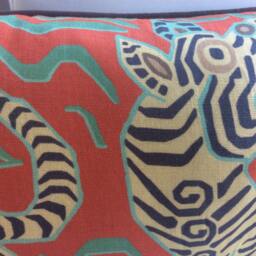 Clarence House Pillow Cover in Tibet Dragon(Cinnabar Printlbrown Linen Cord & Back - thumbnail 2