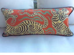 Clarence House Pillow Cover in Tibet Dragon(Cinnabar Printlbrown Linen Cord & Back - thumbnail 1