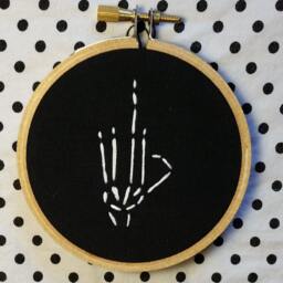 Spooky Skeleton Hand Funny Halloween Embroidery Hoop, Wall Decoration - thumbnail 1