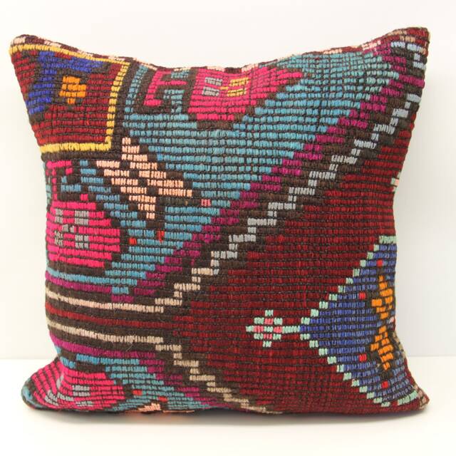 Handmade Turkish Kilim Pillow Cover, Retro Woven Cushion - 20x20 Inch - image 1