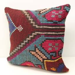 Handmade Turkish Kilim Pillow Cover, Retro Woven Cushion - 20x20 Inch - thumbnail 3
