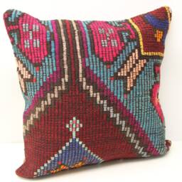 Handmade Turkish Kilim Pillow Cover, Retro Woven Cushion - 20x20 Inch - thumbnail 2